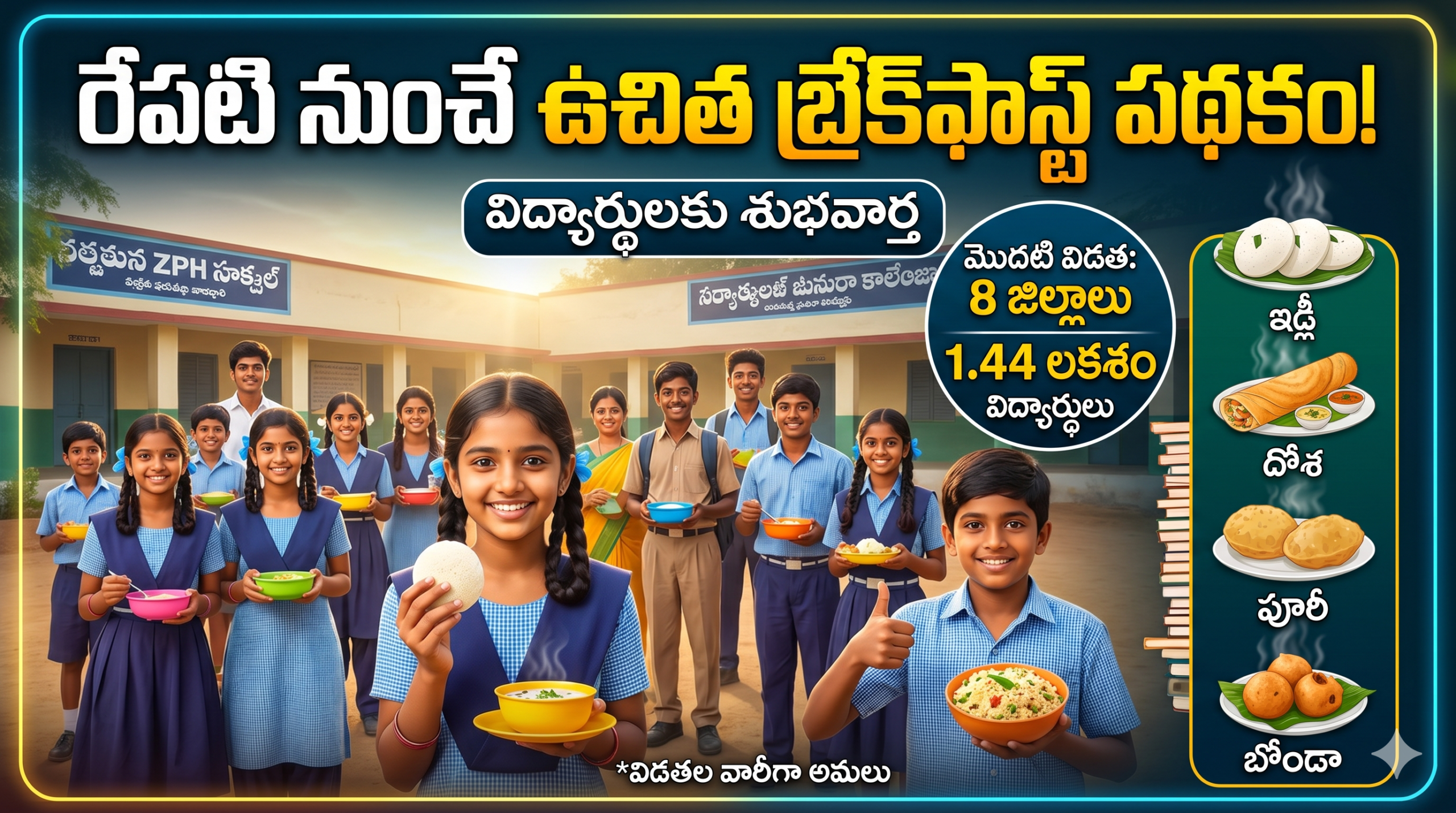 Telangana Breakefast Scheme Is Stared Tomarrow