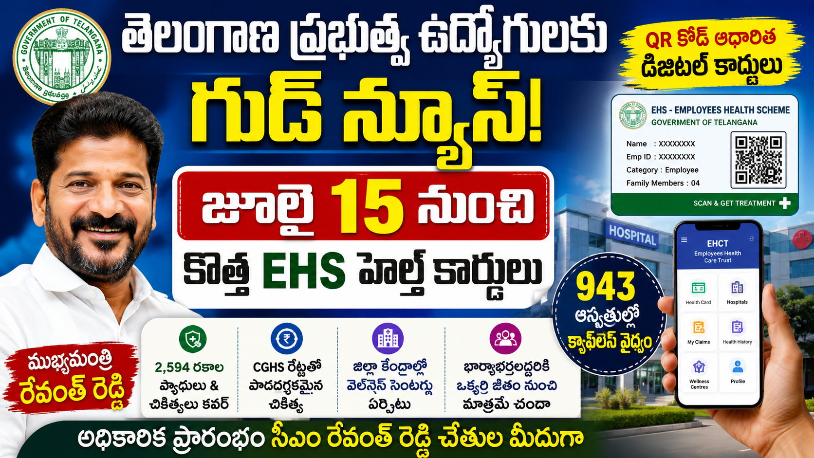 telangana-new-ehs-health-cards-cashless-medical-services