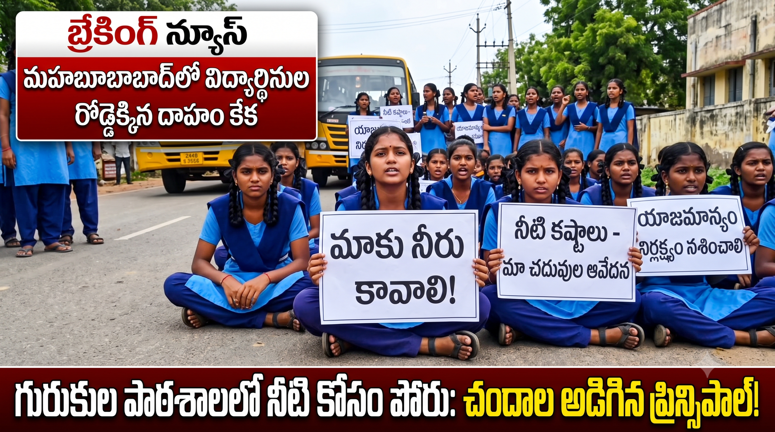 mahabubabad-gurukul-students-protest-water-scarcity