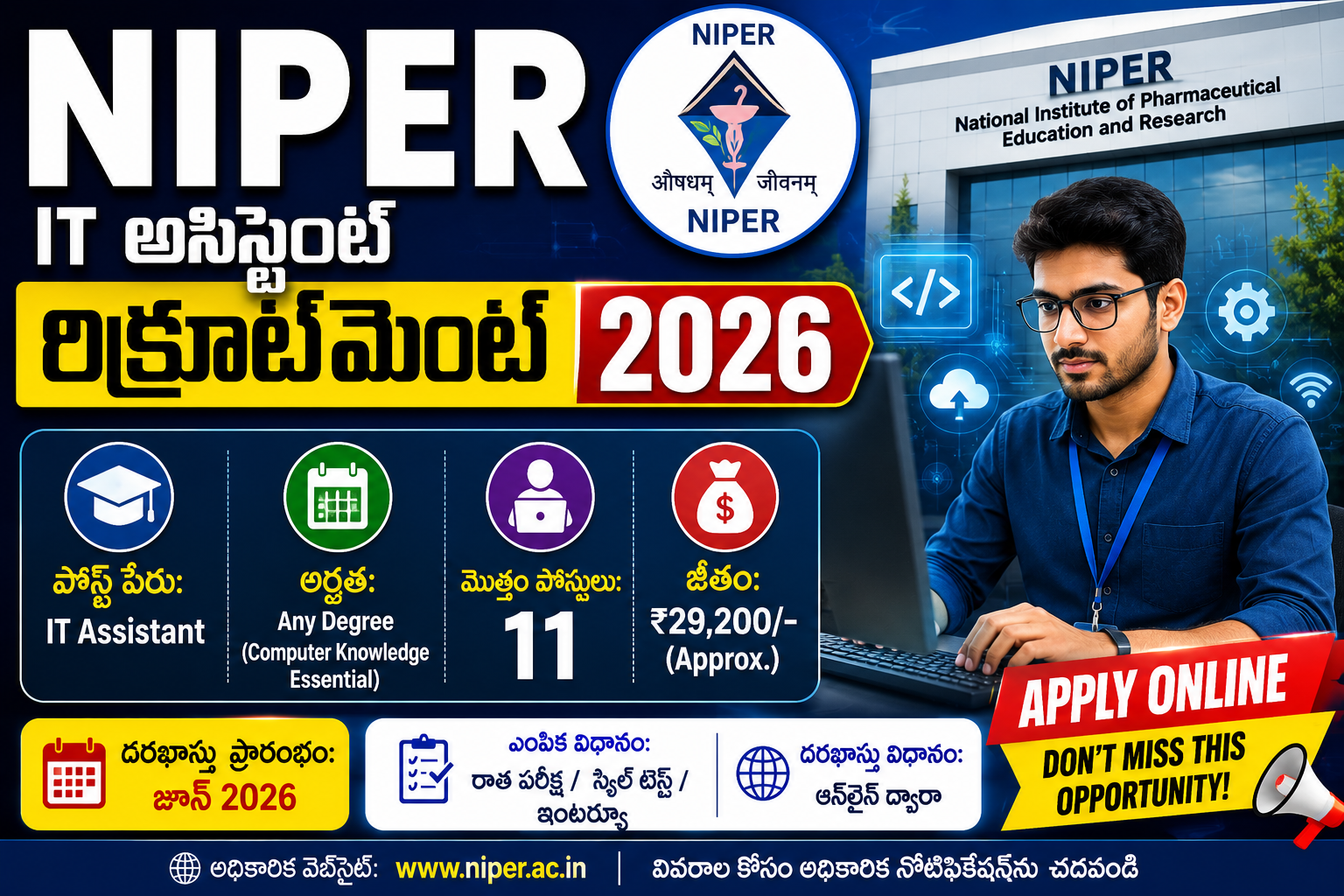 NIPER IT Assistant Recruitment 2026